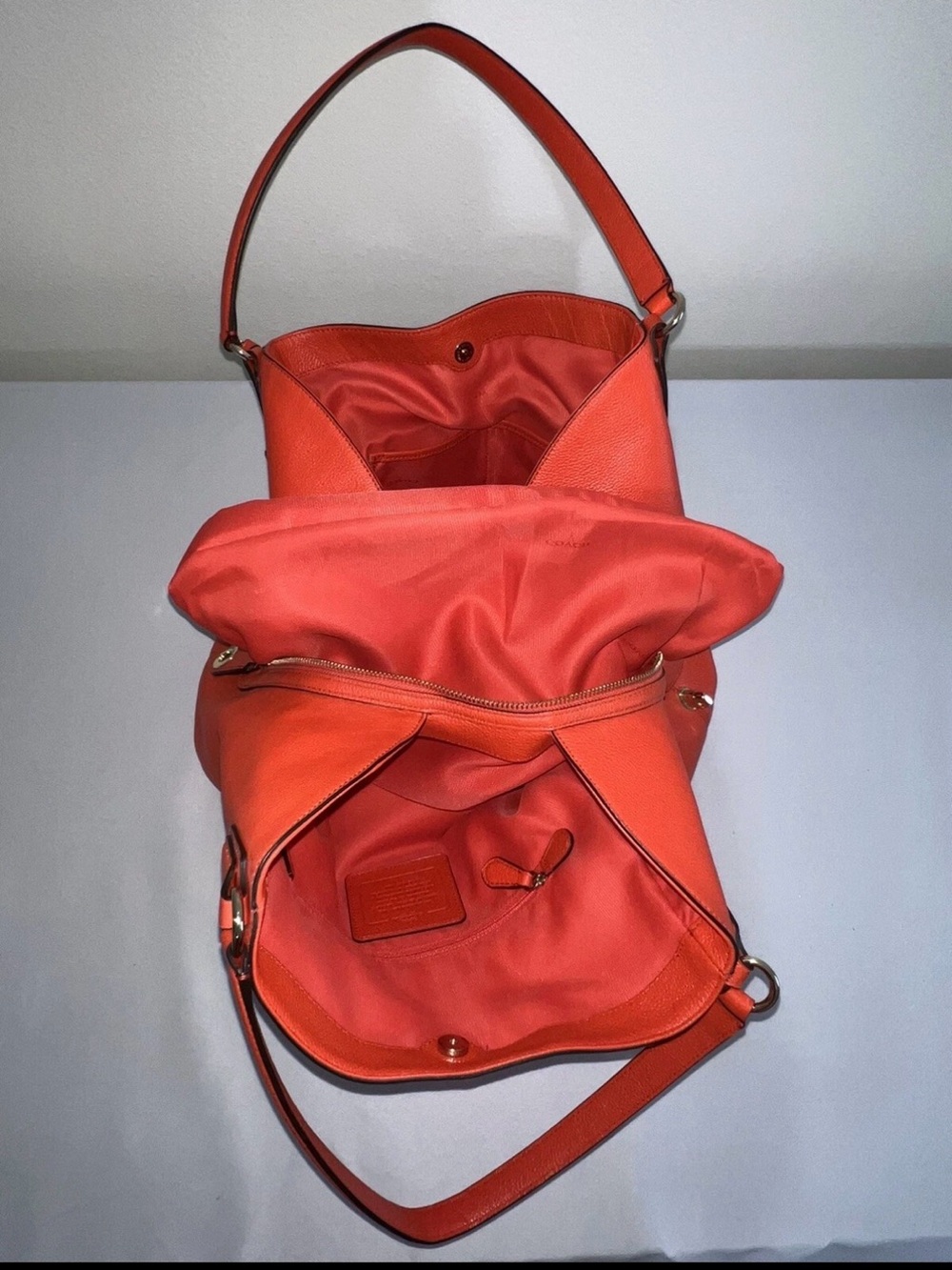 Coach Bright Orange Pebble Leather Shoulder Bag - Picture 14 of 16